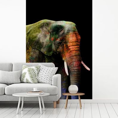 Fototapete - 155x240 cm - Elefant - Farbe - Schwarz (Gr. 155x240 cm)