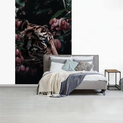 Fototapete - 180x280 cm - Tiger - Rosa - Blumen (Gr. 180x280 cm)