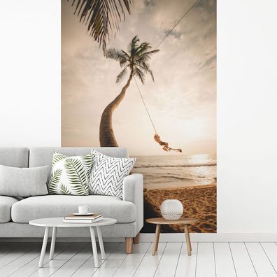 Fototapete - 155x240 cm - Strand - Schaukel - Palme (Gr. 155x240 cm)