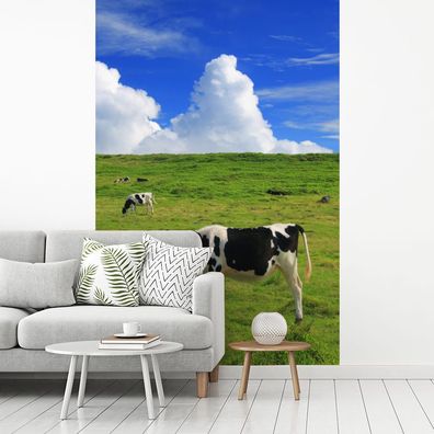 Fototapete - 195x300 cm - Kühe - Nutztiere - Gras (Gr. 195x300 cm)