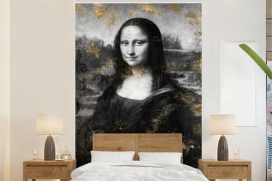 Fototapete - 195x300 cm - Mona Lisa - Leonardo da Vinci - Schwarz - Weiß