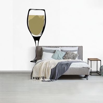 Fototapete - 170x260 cm - Illustration eines Weinglases mit Weißwein (Gr. 170x260 cm)