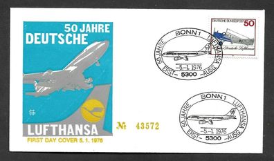 FDC BRD 50 Jahre Deutsche Lufthansa Nummerierter Umschlag 43572 5.1.1976