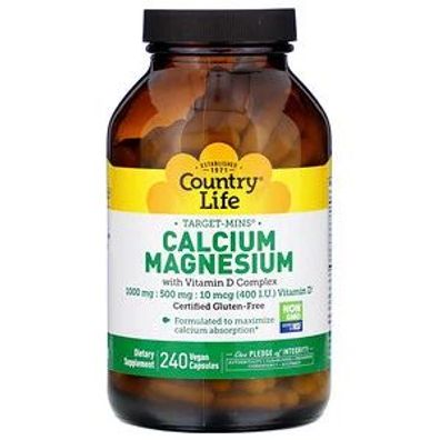 Country Life, Calcium Magnesium with Vitamin D Complex, 240 Vegan Kapseln