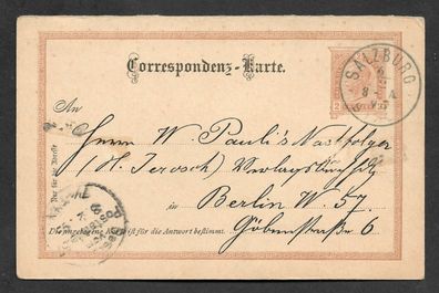 Ganzsache Österreich Correspondenz Karte Salzburg nach Berlin