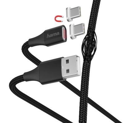 Hama Magnetic USB Typ C Lade Kabel vernickelt 480 Mbit/ s mit Aluminiumgehäuse