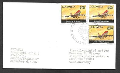 Flugpost-Kolumbien-Avianca Flug-Bogota--Frankfurt-1976-