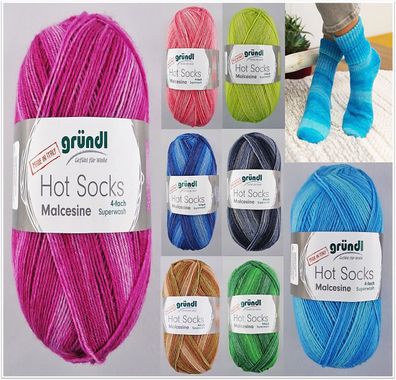 100g Gründl Hot Socks Malcesine 4-fach Sockenwolle stricken häkeln GP 69,90€/1kg