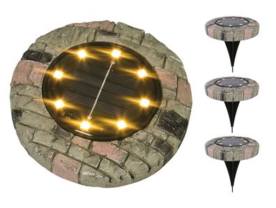 3x LED Solarleuchte Steinoptik warmweiß Gartenleuchte Leuchtstein Gartendeko
