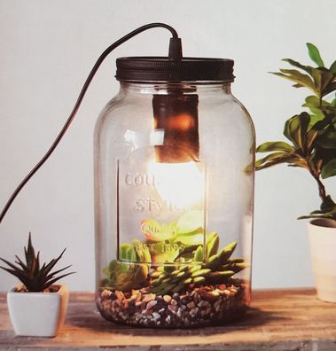 Dekoleuchte Country Style aus Glas Lampe im Glas Einmachglas Tischlampe