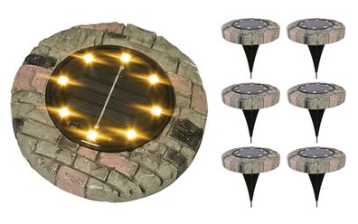 6x LED Solarleuchte Steinoptik warmweiß Gartenleuchte Leuchtstein Gartendeko