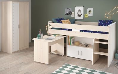 Kinderzimmer Möbel Set Kleiderschrank Hochbett mit Schreibtisch Parisot Charly