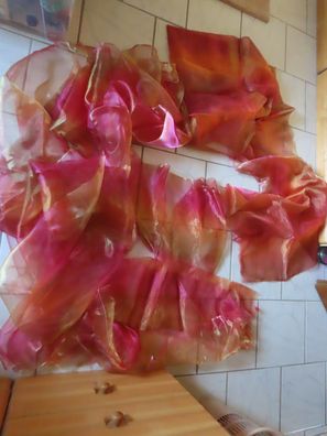 sehr dünner Stoff pink gold Ton verschieden große Stücke