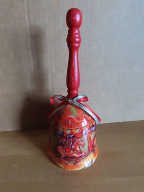 Handglocke Porzellan mit Karussellpferde Holzgriff rot
