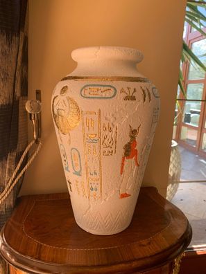 Vase Ägypten Hieroglyphen Hand bemalt in Europa Kunst Schale Topf Gefäß art pot egypt