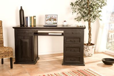 Kolonialstil Schreibtisch - Massivholz - schwarz-braun lackiert - wenge - Pinie - aus