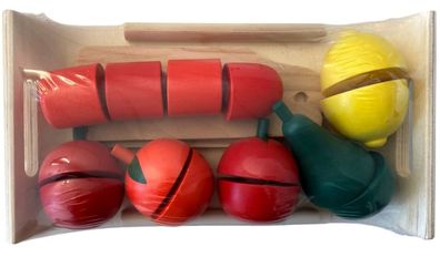 Funtoys Holz LebensmittelSet Gemüse Obst mit Messer Kinder Kaufladen Küche Korb