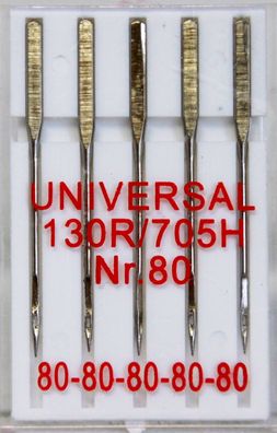 Nähmaschinennadeln Flachkolben 130/705 Universal 80er 5 Nadeln NEU