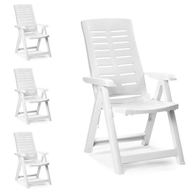 4 Stk. Klappsessel Weiß Klappstuhl Positionsstuhl 5-Pos. verstellbar Kunststoff