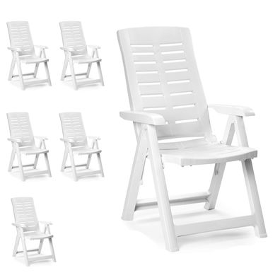 6 Stk. Klappsessel Weiß Klappstuhl Positionsstuhl 5-Pos. verstellbar Kunststoff
