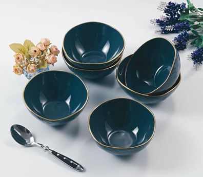 6-Teilig Schale Servierschüsseln aus Porzellan Schalen-Set Blau - Gold
