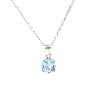 Quadratischer hellblauer Aquamarin-Stein Damen Halskette aus 925er Sterlingsilber