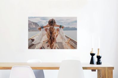 Glasbilder - 90x60 cm - Frau - Boot - Norwegen (Gr. 90x60 cm)