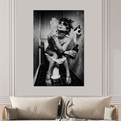 Glasbilder - 100x150 cm - Frau - Rauchen - Lockenwickler (Gr. 100x150 cm)