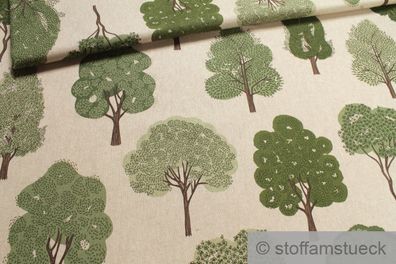 Stoff Baumwolle Polyester Rips natur Baum Leinenoptik Bäume