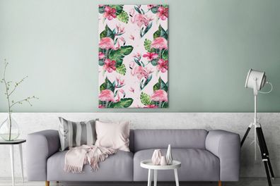 Leinwandbilder - 90x140 cm - Muster - Flamingo - Rosa (Gr. 90x140 cm)