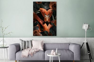 Leinwandbilder - 90x140 cm - Flamingo - Blätter - Blumen (Gr. 90x140 cm)