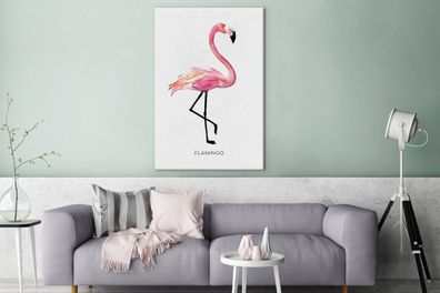 Leinwandbilder - 90x140 cm - Zeichnung - Flamingo - Rosa (Gr. 90x140 cm)