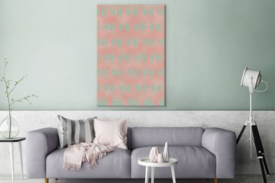 Leinwandbilder - 90x140 cm - Muster - Grün - Rosa (Gr. 90x140 cm)