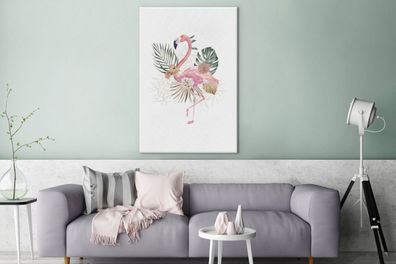 Leinwandbilder - 90x140 cm - Pflanzen - Flamingo - Blumen (Gr. 90x140 cm)