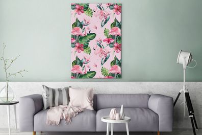 Leinwandbilder - 90x140 cm - Blumen - Flamingo - Pflanzen (Gr. 90x140 cm)