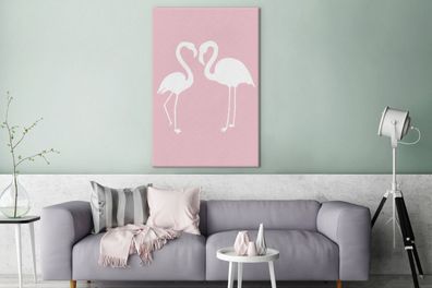 Leinwandbilder - 90x140 cm - Rosa - Herz - Flamingo (Gr. 90x140 cm)