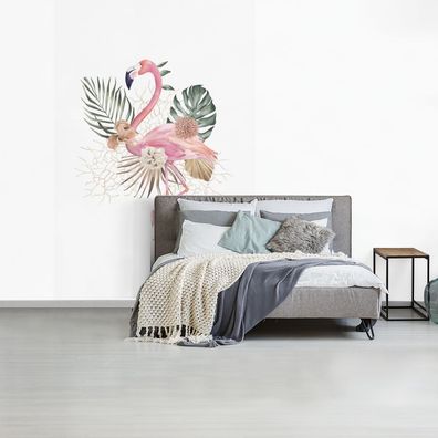 Fototapete - 170x260 cm - Pflanzen - Flamingo - Blumen (Gr. 170x260 cm)