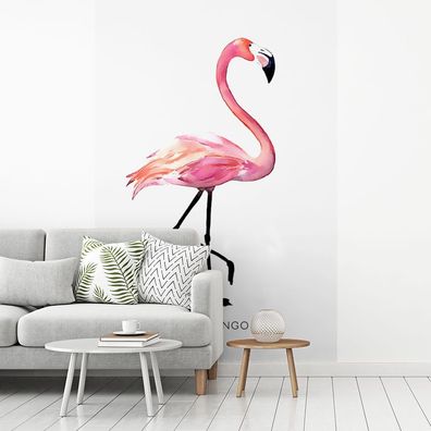 Fototapete - 195x300 cm - Zeichnung - Flamingo - Rosa (Gr. 195x300 cm)
