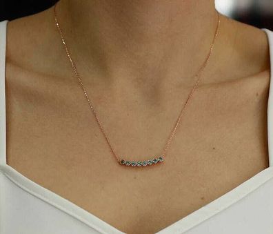 Aquamarin-Stein Damen Halskette 925er Sterlingsilber mit Runden Aquamarin-Steine