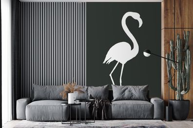 Fototapete - 180x280 cm - Scherenschnitt - Flamingo - Weiß (Gr. 180x280 cm)