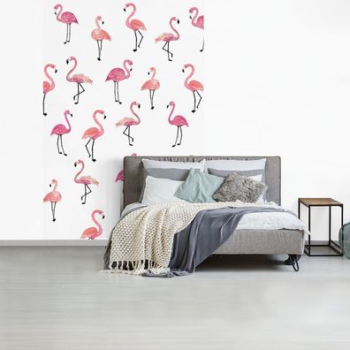 Fototapete - 145x220 cm - Rosa - Flamingo - Familie (Gr. 145x220 cm)