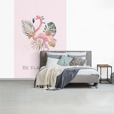 Fototapete - 145x220 cm - Flamingo - Blumen - Zitate (Gr. 145x220 cm)