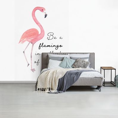 Fototapete - 195x300 cm - Rosa - Flamingo - Zeichnung (Gr. 195x300 cm)
