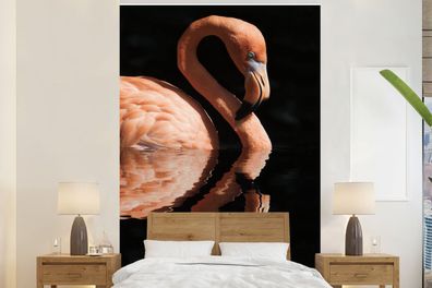 Fototapete - 145x220 cm - Flamingo - Wasser - Rosa (Gr. 145x220 cm)