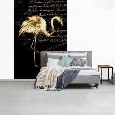 Fototapete - 145x220 cm - Flamingo - Illustration - Gold (Gr. 145x220 cm)