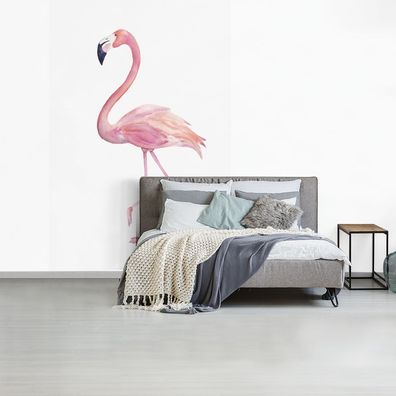 Fototapete - 155x240 cm - Aquarell - Flamingo - Rosa (Gr. 155x240 cm)