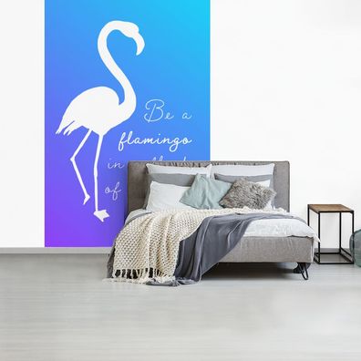 Fototapete - 155x240 cm - Blau - Weiß - Flamingo (Gr. 155x240 cm)