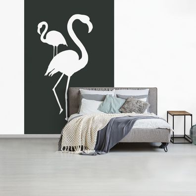 Fototapete - 225x350 cm - Illustration - Flamingo - Weiß (Gr. 225x350 cm)