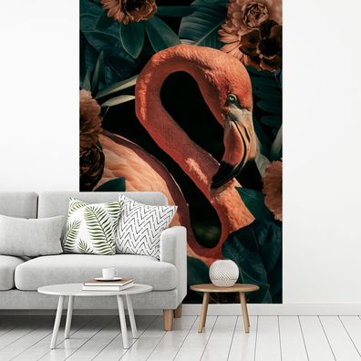 Fototapete - 195x300 cm - Porträt - Blumen - Flamingo (Gr. 195x300 cm)