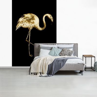 Fototapete - 145x220 cm - Gold - Flamingo - Schwarz (Gr. 145x220 cm)